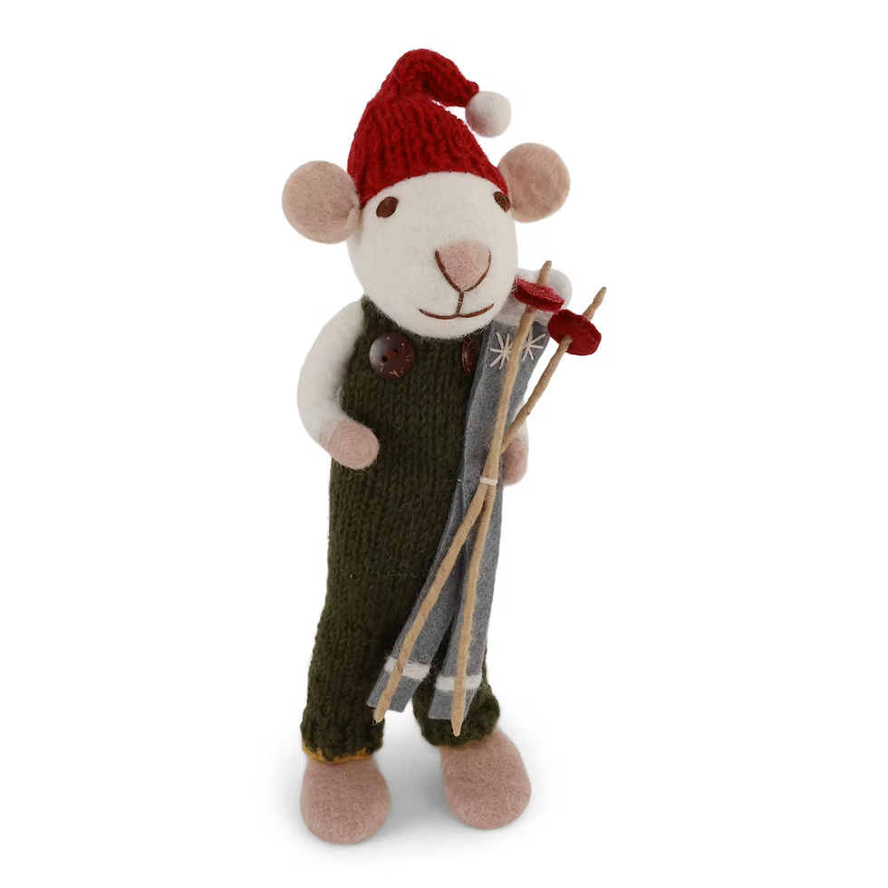 GRY & SIF Small White Boy Mouse w/Green Pants & Ski