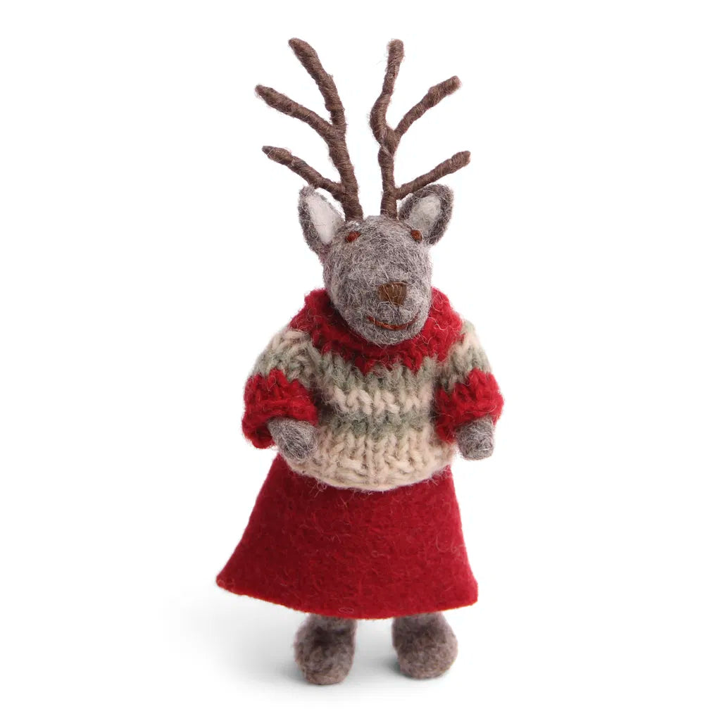 GRY & SIF Small Grey Girly Deer with Skirt and Sweater