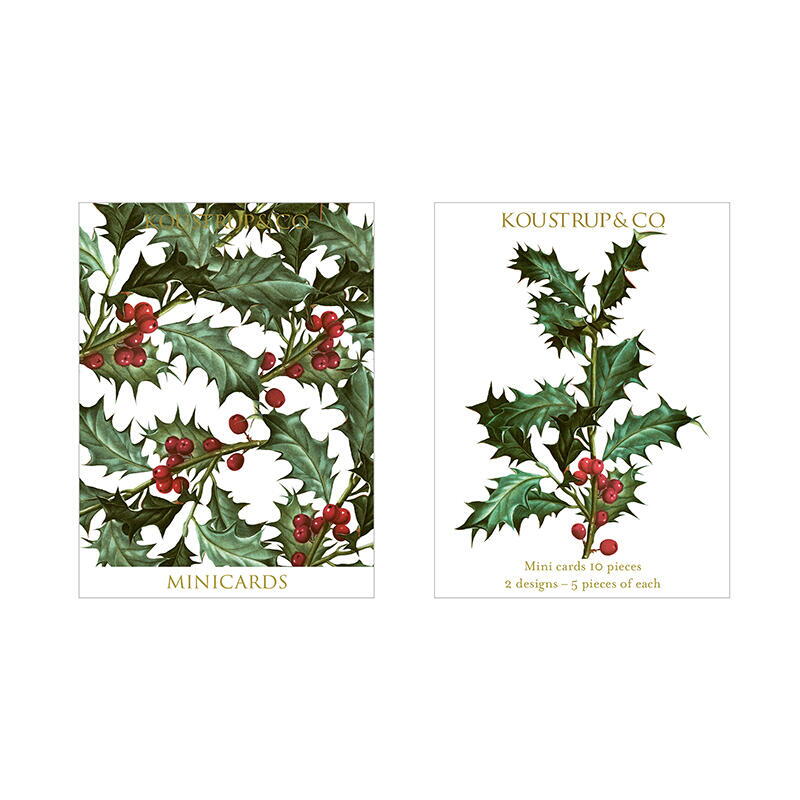 KOUSTRUP 10 Mini Cards w/envelopes | Christmas Holly