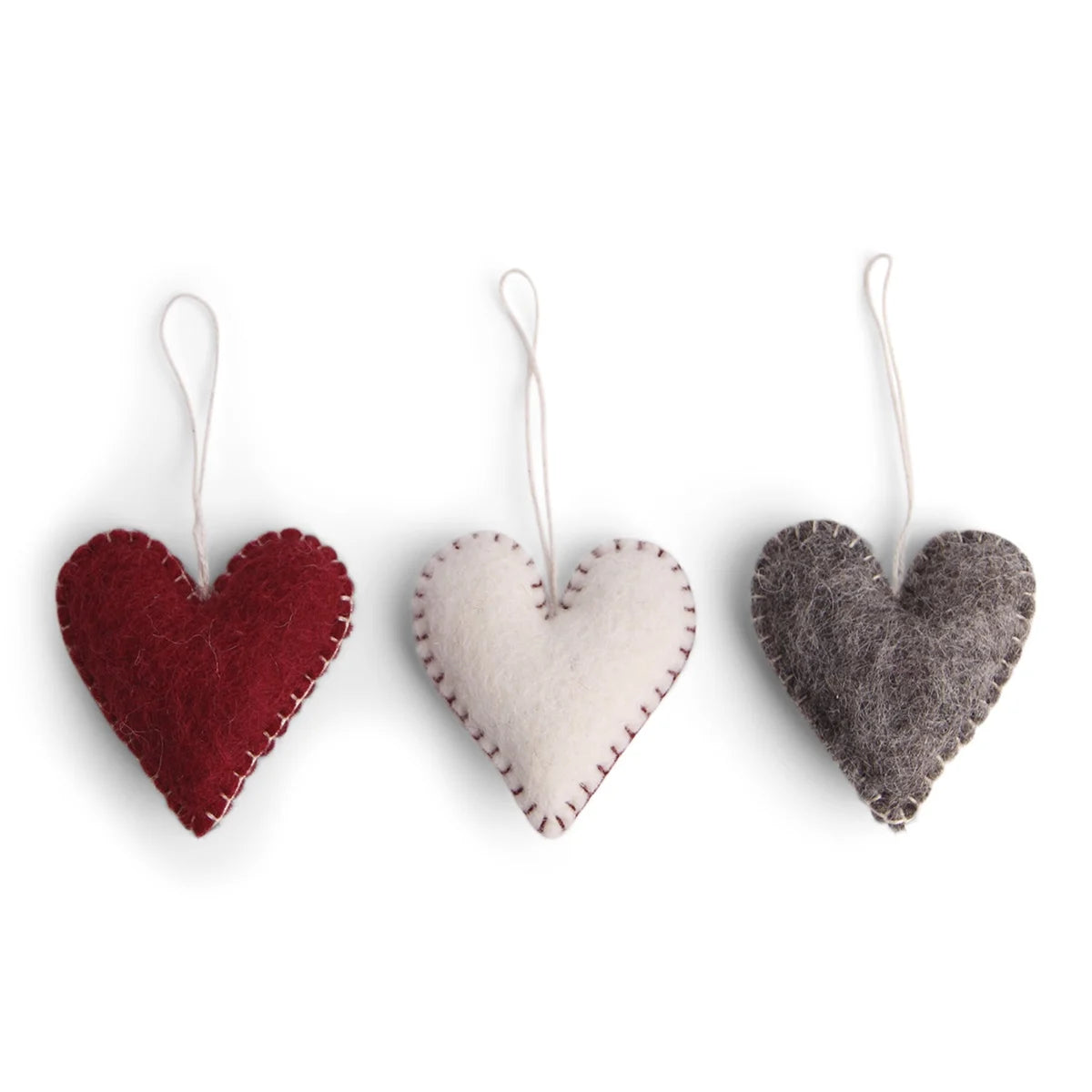 GRY & SIF Heart w/Stitching Classic | Set of 3 ornaments