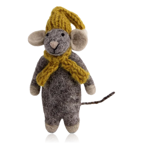 GRY & SIF Small Boy Mouse w/Yellow Hat & Scarf