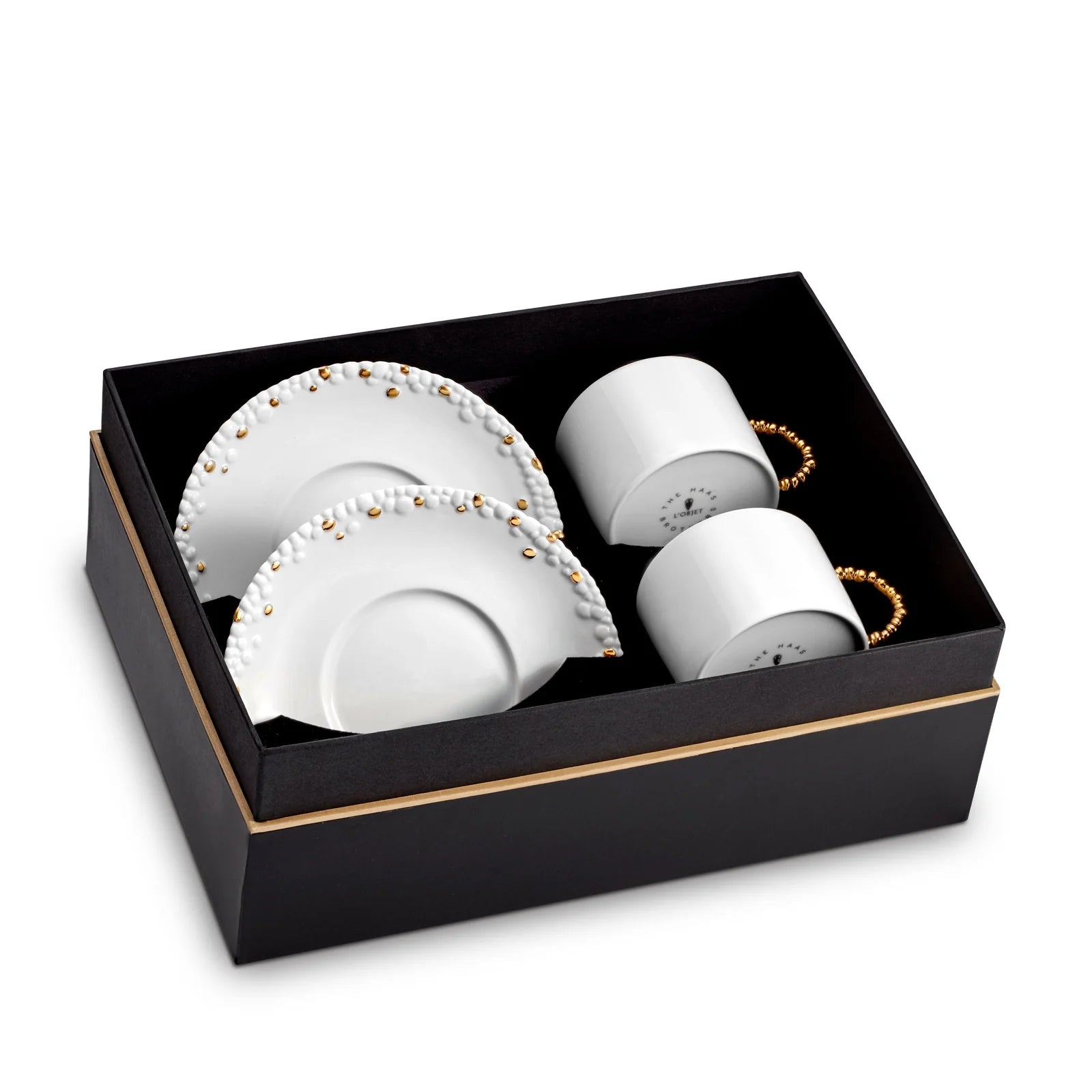 L'OBJET Haas Mojave Tea Cup + Saucer (Set of 2) | White + Gold