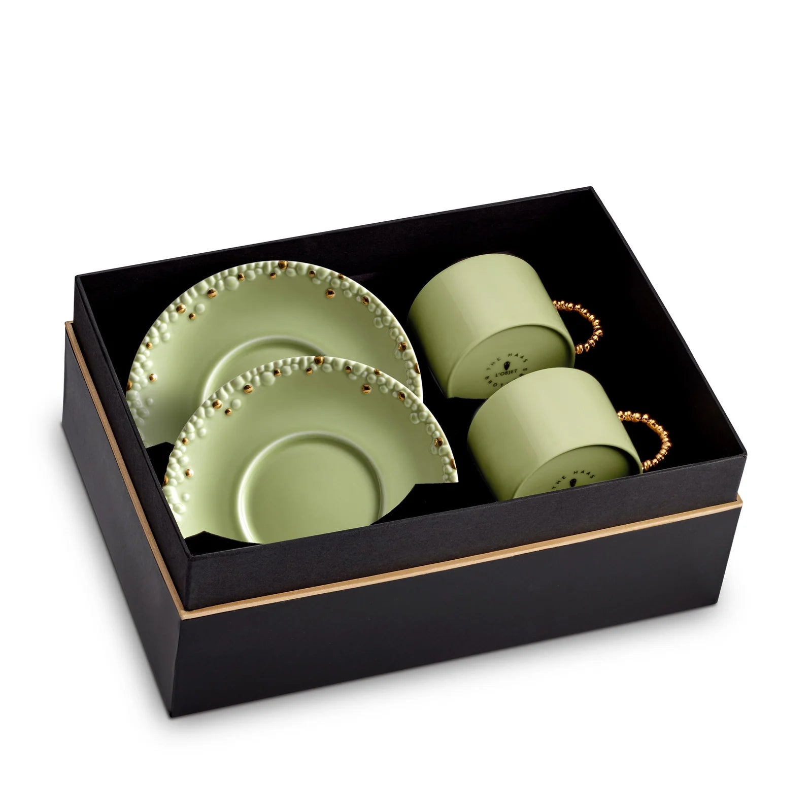 L'OBJET Haas Mojave Tea Cup & Saucer | Set of 2 | Matcha & Gold