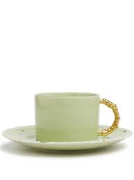 L'OBJET Haas Mojave Tea Cup & Saucer | Set of 2 | Matcha & Gold