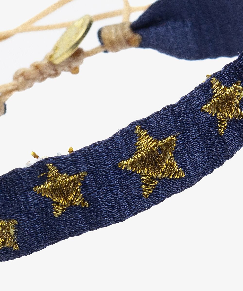 GUANABANA Embroidered Bracelet |NAVY BLUE & GOLDEN STARS