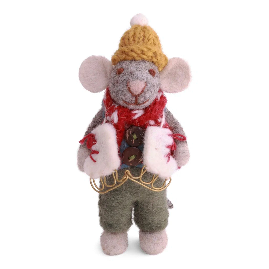 GRY & SIF Small Grey Boy Mouse w/Waistcoat & Ice Skates