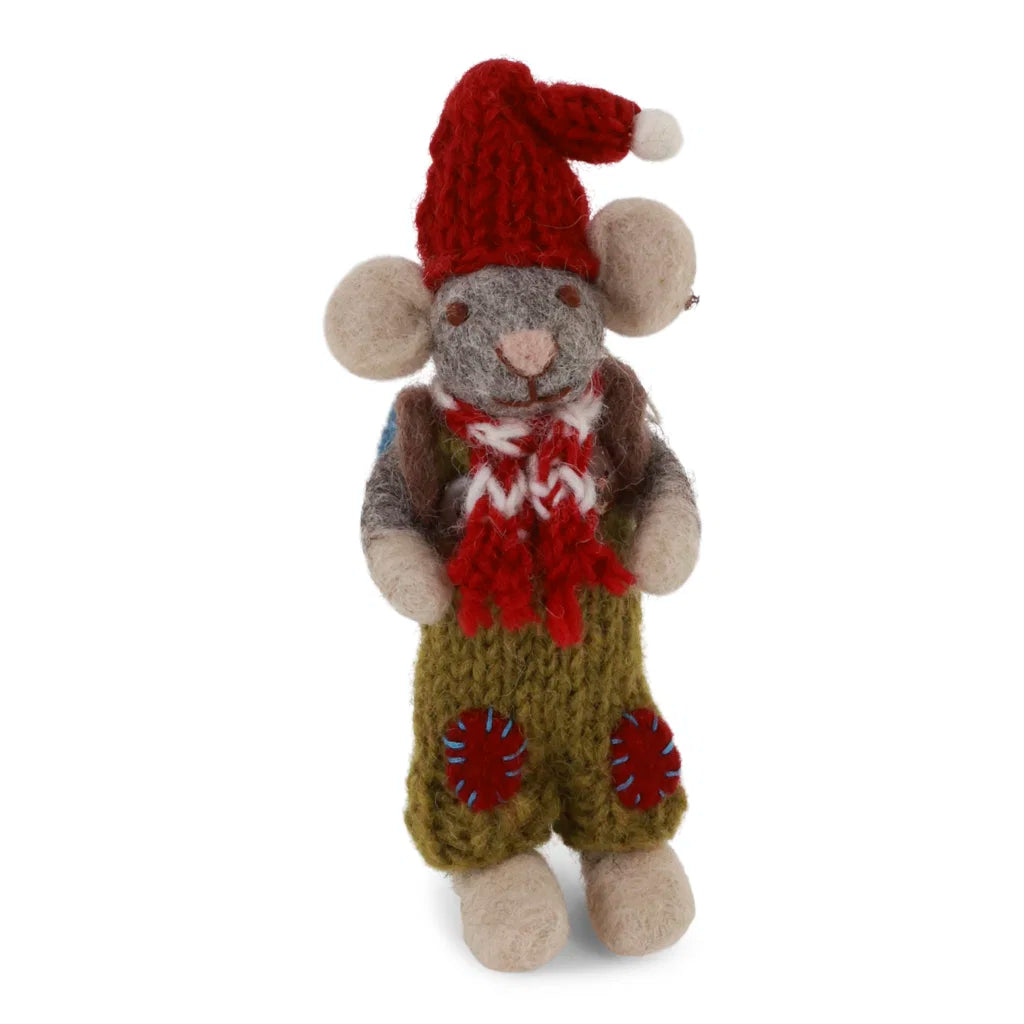 GRY & SIF Small Grey Boy Mouse w/Green Pants & Backpack
