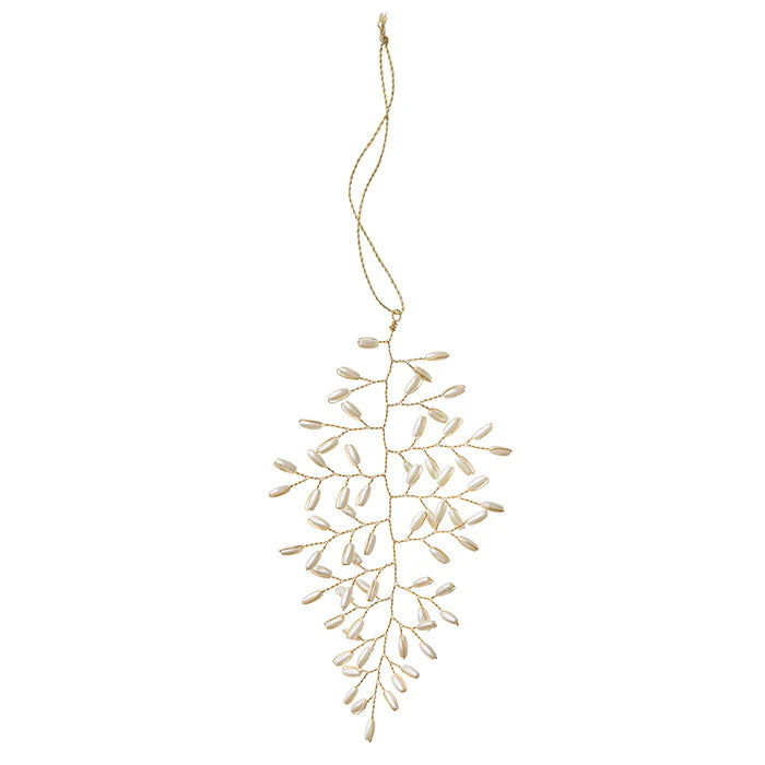 BUNGALOW Beaded Ornament Leaf | 14cm | Gia Pearl