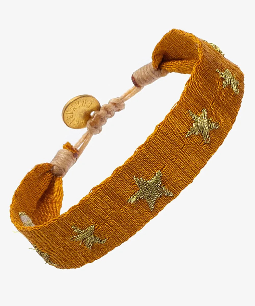 GUANABANA Embroidered Bracelet | Mustard & Golden Stars