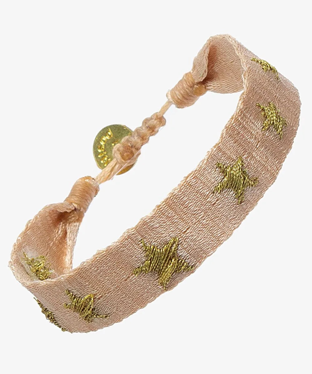 GUANABANA Embroidered Bracelet |  Beige & Golden Stars