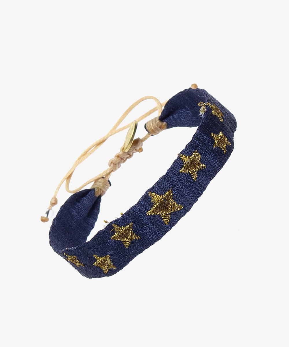 GUANABANA Embroidered Bracelet |NAVY BLUE & GOLDEN STARS