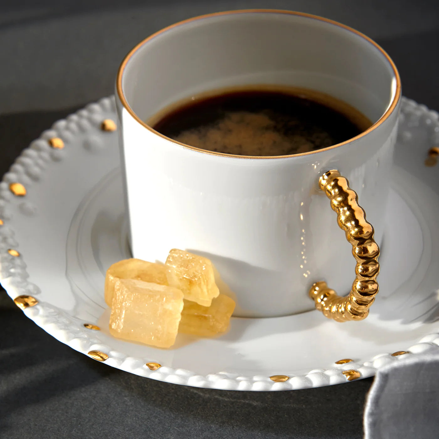L'OBJET Haas Mojave Tea Cup + Saucer (Set of 2) - White + Gold